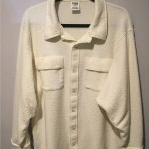 PINK by VICTORIA’S SECRET REVERSE FLEECE SHACKET CREAM/OFF WHITE  LARGE